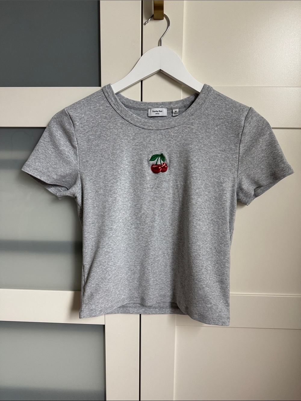 Aritzia Heather Gray Cherry Embroidered Tee
